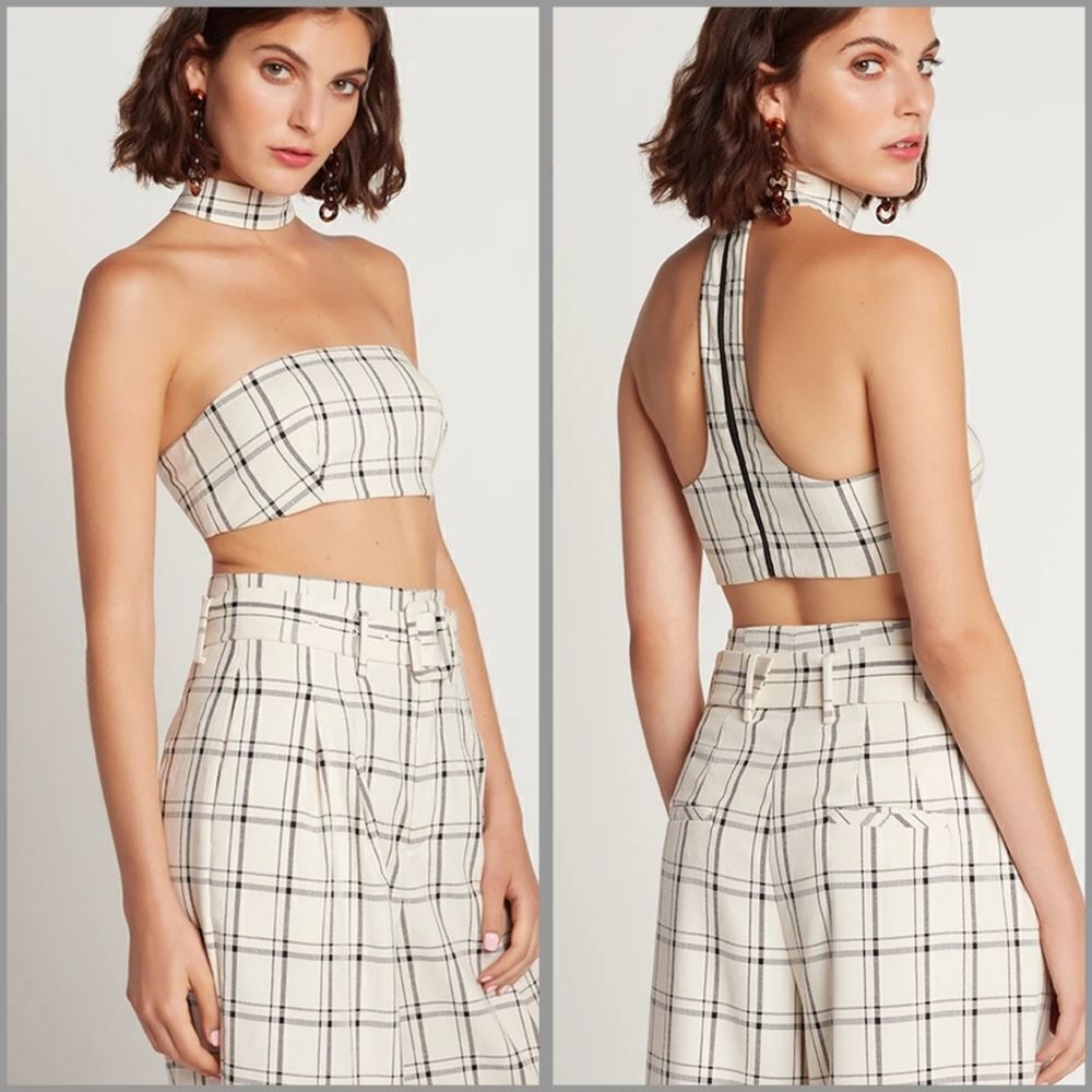 NEW CHOOSY crop‎ top plaid power moves back zip bandeau 8
